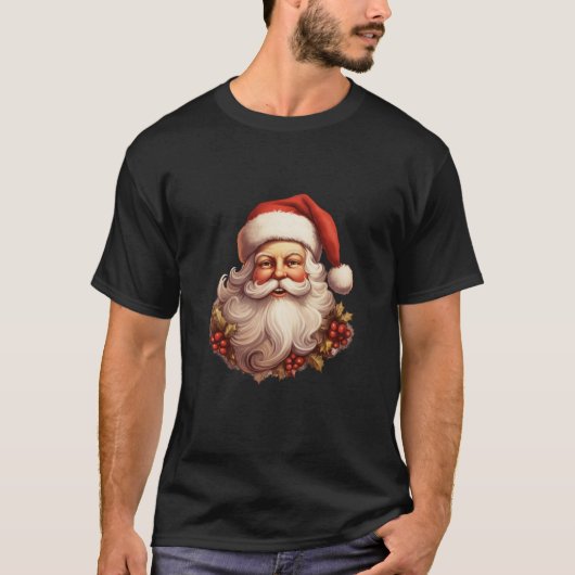 ヴィンテージサンタクロース顔おもしろいクリスマスクリスマスサン Tシャツ (正面)