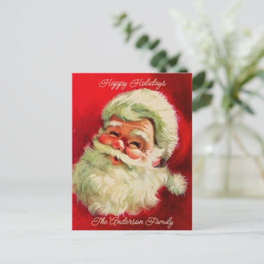 ヴィンテージサンタクロース顔パーソナライズされたカスタム シーズンポストカード (スタンド正面)