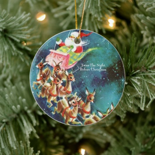 ヴィンテージサンタクロース飛んでいるトナディアオーバーハウス セラミックオーナメント (ツリー)