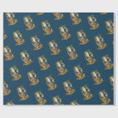 ヴィンテージサンタクロース鹿クラシッククリスマスブルー ラッピングペーパー (フラット)