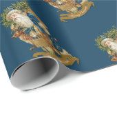 ヴィンテージサンタクロース鹿クラシッククリスマスブルー ラッピングペーパー (ロールコーナー)