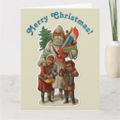 ヴィンテージサンタクロース&キッズオンクリスマス招待状 カード (正面)