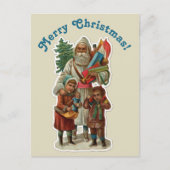 ヴィンテージサンタクロース&キッズオンクリスマス招待状 ポストカード (正面)