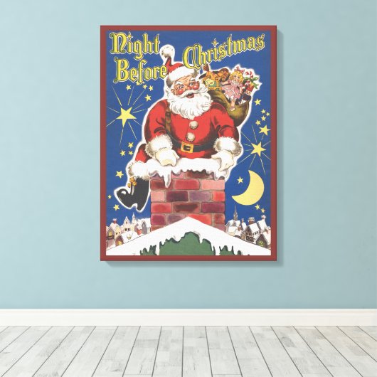 ヴィンテージサンタクロース、クリスマスの前の夜 キャンバスプリント (インサイチュ (ウッドフロア))