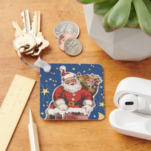 ヴィンテージサンタクロース、クリスマスの前の夜 キーホルダー (デスク)