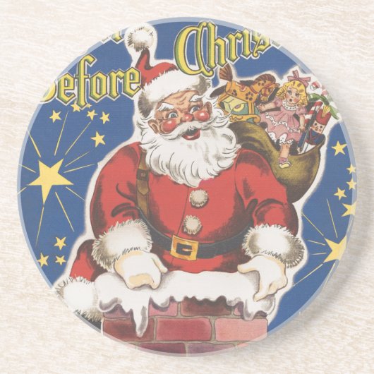 ヴィンテージサンタクロース、クリスマスの前の夜 コースター (正面)