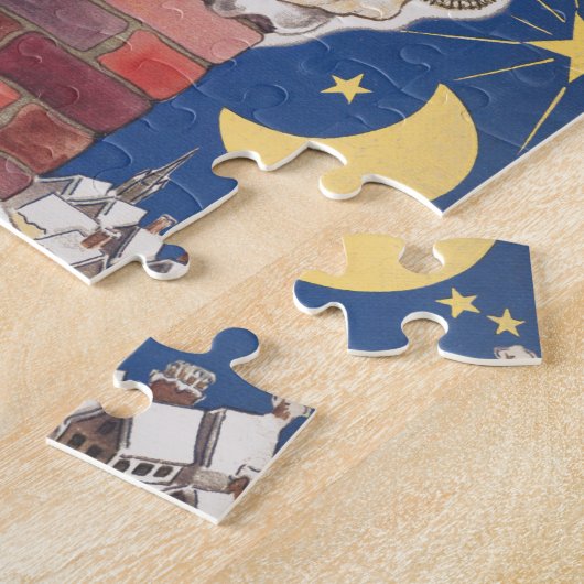 ヴィンテージサンタクロース、クリスマスの前の夜 ジグソーパズル (側面)