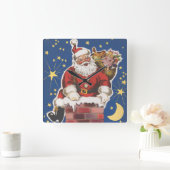 ヴィンテージサンタクロース、クリスマスの前の夜 スクエア壁時計 (ホーム)