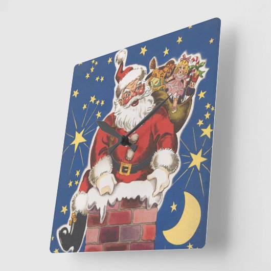 ヴィンテージサンタクロース、クリスマスの前の夜 スクエア壁時計 (傾斜)