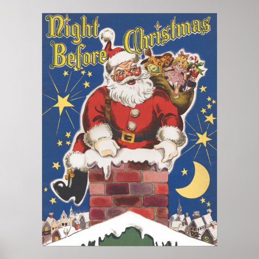 ヴィンテージサンタクロース、クリスマスの前の夜 ポスター (正面)