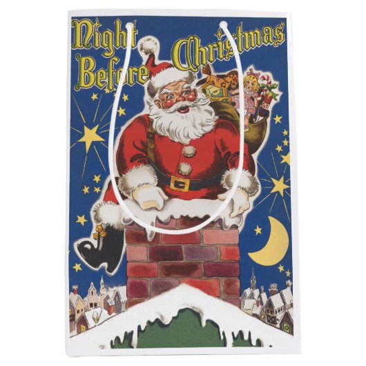 ヴィンテージサンタクロース、クリスマスの前の夜 ミディアムペーパーバッグ (正面)