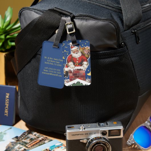 ヴィンテージサンタクロース、クリスマスの前の夜 ラゲッジタグ (正面&裏面)