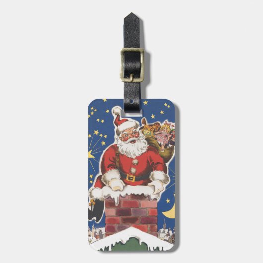 ヴィンテージサンタクロース、クリスマスの前の夜 ラゲッジタグ (正面縦)