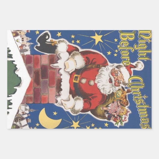 ヴィンテージサンタクロース、クリスマスの前の夜 ラッピングペーパーシート (正面)