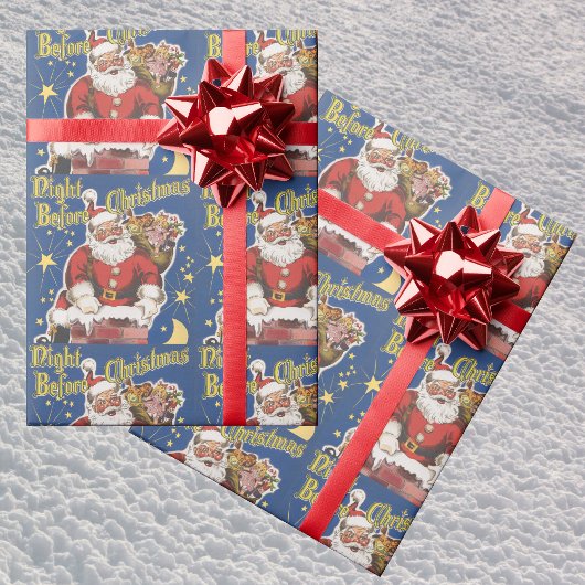 ヴィンテージサンタクロース、クリスマスの前の夜 ラッピングペーパー