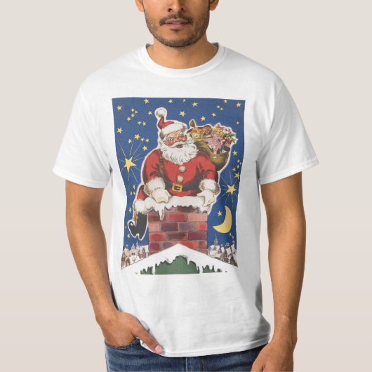 ヴィンテージサンタクロース、クリスマスの前の夜 Tシャツ (正面)