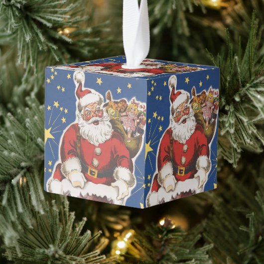 ヴィンテージサンタクロース、クリスマスの夜 キューブオーナメント (ツリー)