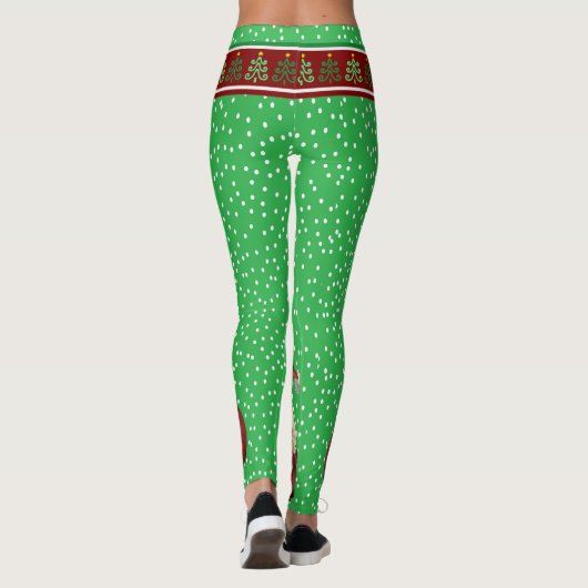 ヴィンテージサンタクロース、クリスマスツリー&水玉模様 レギンス (裏面)