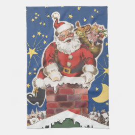 ヴィンテージサンタクロース、クリスマス前夜 キッチンタオル