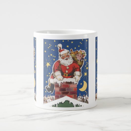 ヴィンテージサンタクロース、クリスマス前夜 ジャンボコーヒーマグカップ (正面)