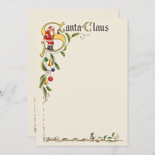 ヴィンテージサンタクロース、クリスマス縁ど飾り シーズンカード (正面/裏面)