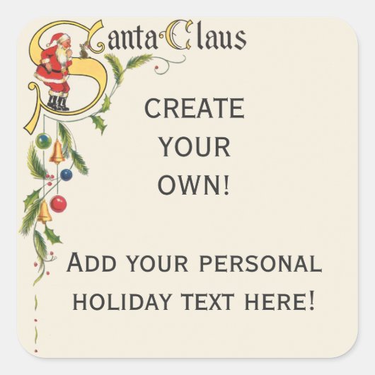 ヴィンテージサンタクロース、クリスマス縁ど飾り スクエアシール (正面)