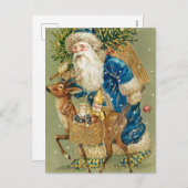 ヴィンテージサンタクロース&ディアクリスマスホリデー シーズンポストカード (正面/裏面)