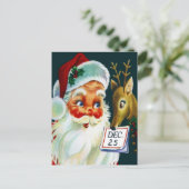 ヴィンテージサンタクロース&トナカイのクリスマスポストカード シーズンポストカード (スタンド正面)