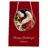 ヴィンテージサンタクロース、名前をカスタムするクリスマス ミディアムペーパーバッグ (裏面)