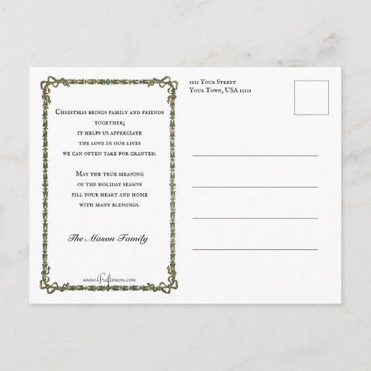 ヴィンテージサンタクロース、子どもと贈り物 ポストカード (裏面)