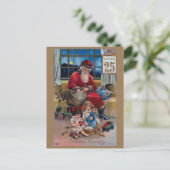 ヴィンテージサンタクロース、子どもと贈り物 ポストカード (スタンド正面)