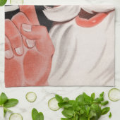 ヴィンテージサンタクロース（指にリマインダーひも付き） キッチンタオル (折り畳み)