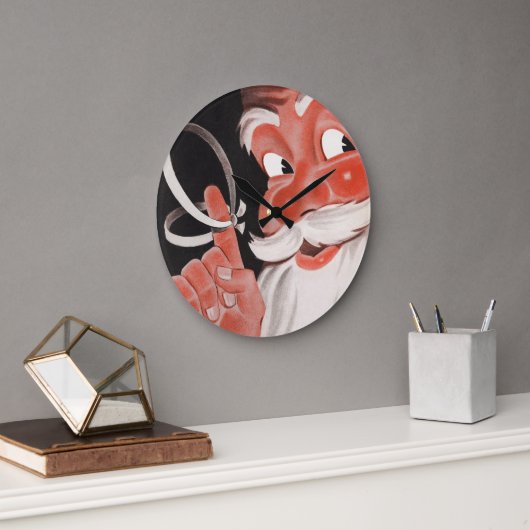 ヴィンテージサンタクロース（指にリマインダーひも付き） ラージ壁時計 (オフィス)