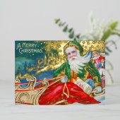 ヴィンテージサンタクロースSLEIGHメリークリスマス金ゴールド 箔シーズンカード (立ち正面)