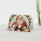 ヴィンテージサンタクロースwithホリデーリースクリスマス カード (正面)