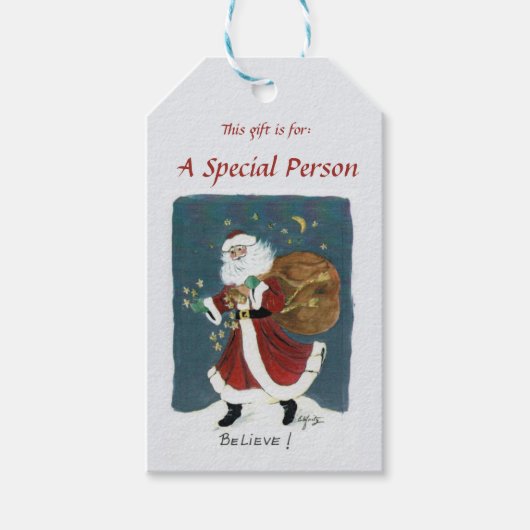 ヴィンテージサンタクロー水彩スケッチ信じ ギフトタグ (正面)
