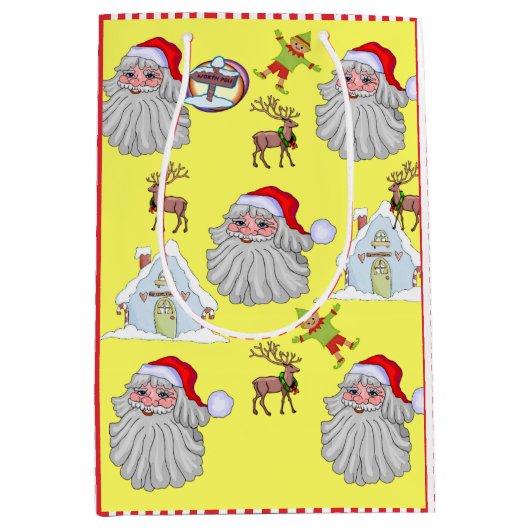 ヴィンテージサンタストライプレッド抱き枕 ミディアムペーパーバッグ (正面)