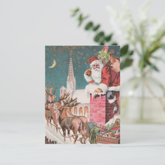 ヴィンテージサンタスリートインディアクリスマス シーズンポストカード (スタンド正面)