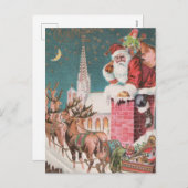 ヴィンテージサンタスリートインディアクリスマス シーズンポストカード (正面/裏面)
