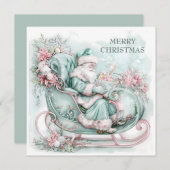 ヴィンテージサンタスレイクリスマスブルーティール（緑がかった色）ピンク シーズンカード (正面/裏面)