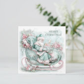 ヴィンテージサンタスレイクリスマスブルーティール（緑がかった色）ピンク シーズンカード (スタンド正面)