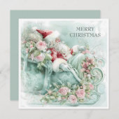 ヴィンテージサンタスレイクリスマスレッドブルーティール（緑がかった色）ピンク シーズンカード (正面/裏面)