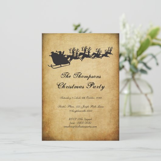 ヴィンテージサンタズスレイトナカイのクリスマスパーティー 招待状 (スタンド正面)