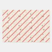 ヴィンテージサンタズホリーとストライプ ラッピングペーパーシート (正面2)