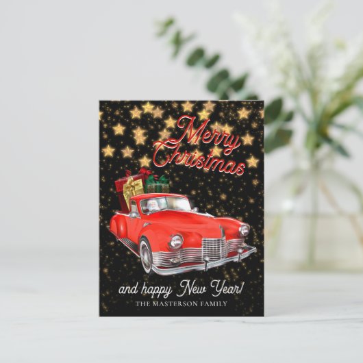 ヴィンテージサンタデリバリーカークリスマスグリーティング ポストカード (スタンド正面)