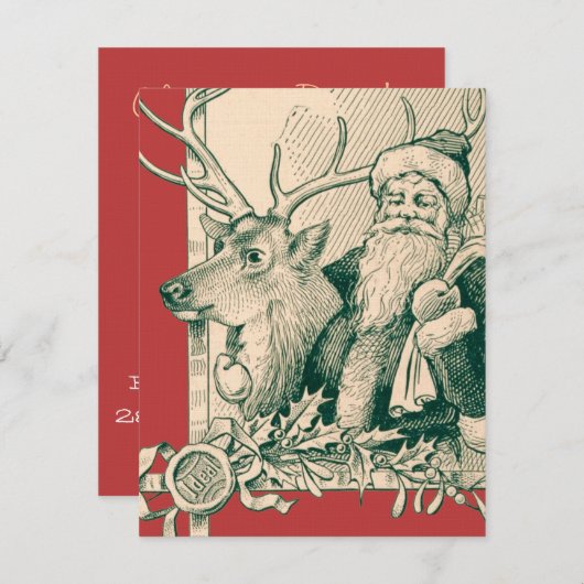 ヴィンテージサンタトナカイナクリスマスサンニック 招待状 (正面/裏面)