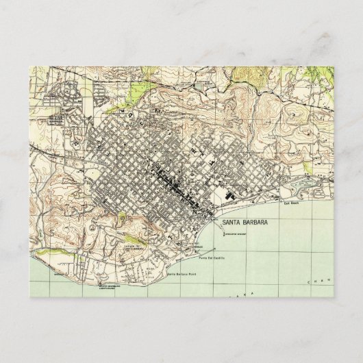 ヴィンテージサンタバーバラの地図(1944年) ポストカード (正面)