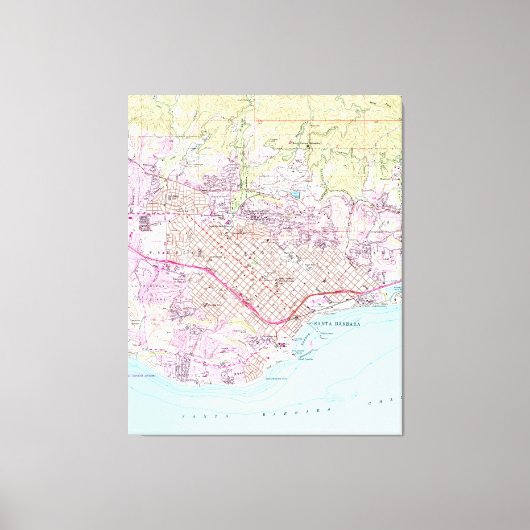 ヴィンテージサンタバーバラカリフォルニアの地図（1952年） キャンバスプリント (正面)