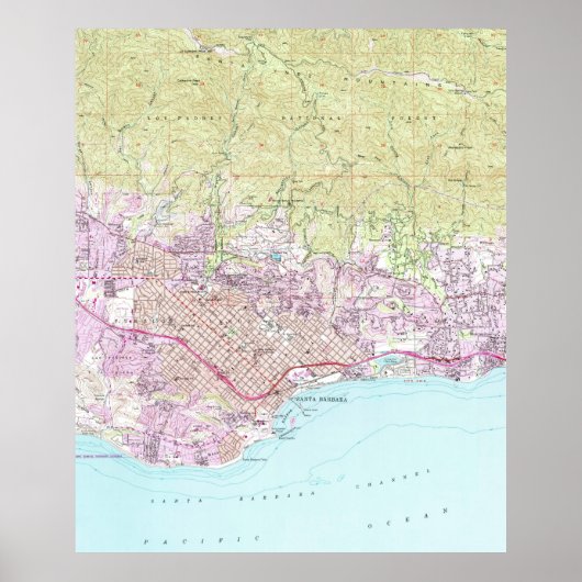 ヴィンテージサンタバーバラカリフォルニアの地図（1952年） ポスター (正面)