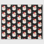ヴィンテージサンタパターンブラッククリスマス ラッピングペーパー (フラット)